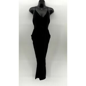 MOULINETTE SEOURS Women's Petite Black V-Neck Racerback Wide-Leg Jumpsuit SZ M/P